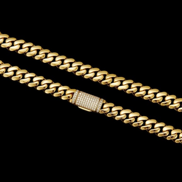 14K Gold-Plated Cuban Link Chain with Iced Box Clasp – 24” Length, 14mm Width - Picture 3 of 5